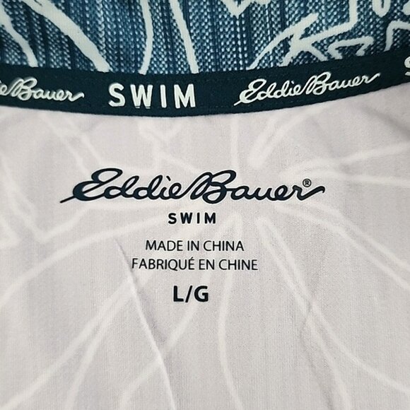 NWT Eddie Bauer Women Swim Top Teal Tropical Print 1/4 Zip Rashguard UPF 50 Sz L - Picture 10 of 14